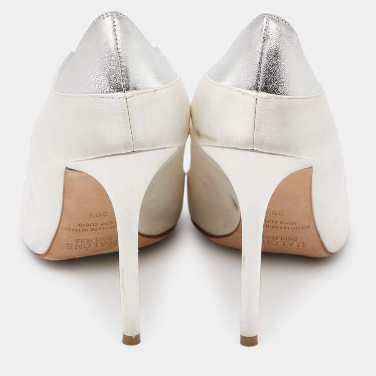Pre Owned Malone Souliers White Satin Pointed Toe Pumps Size 39.5