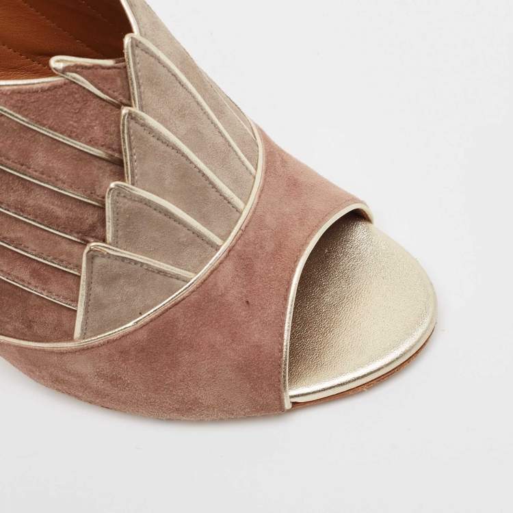 Pre Owned Malone Souliers Grey/Brown Suede Donna Slide Sandals Size 39