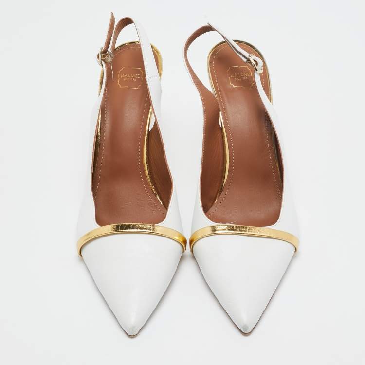 Pre Owned Malone Souliers White Leather Slingback Pumps Size 40