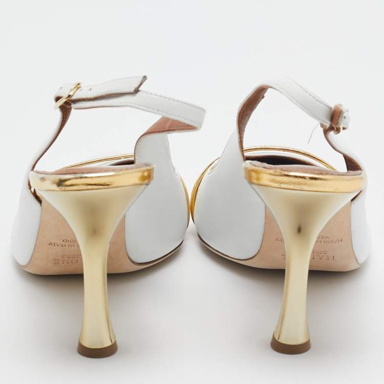 Pre Owned Malone Souliers White Leather Slingback Pumps Size 40