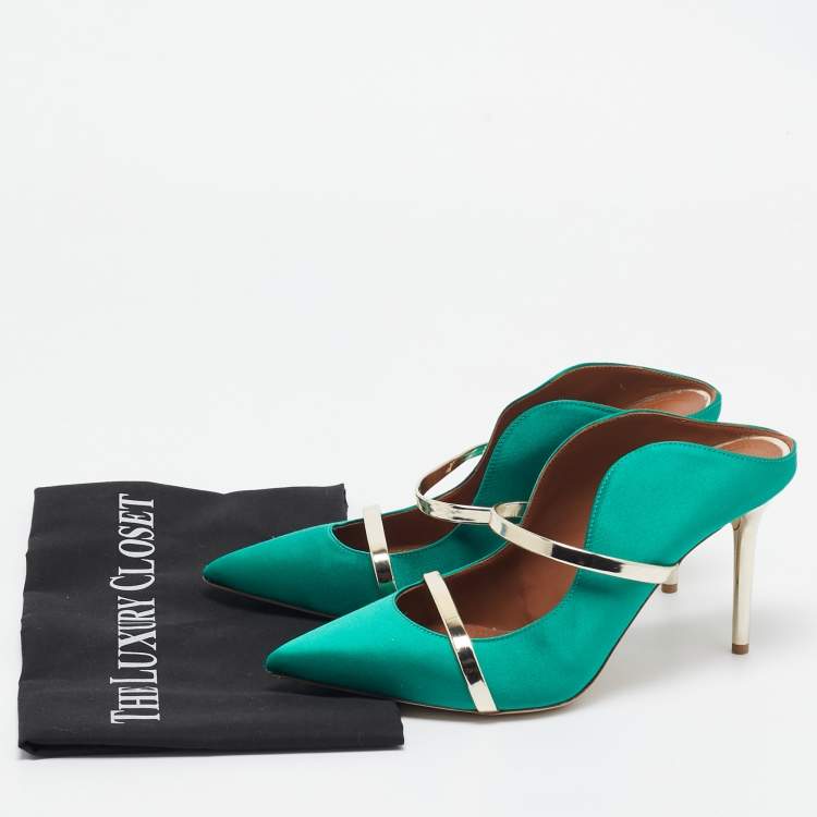 مملوكة مسبقًا Malone Souliers Green Satin Maureen Mules Size 40