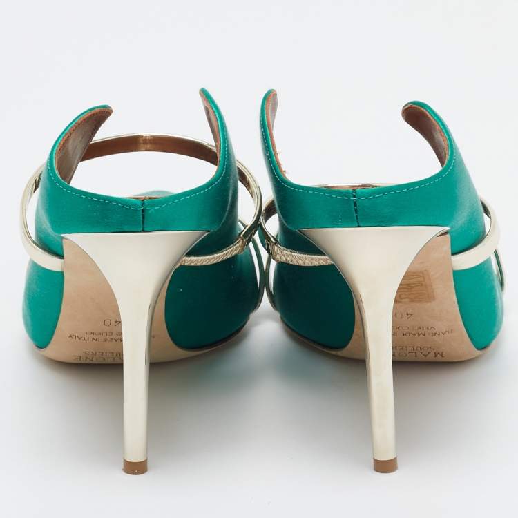 مملوكة مسبقًا Malone Souliers Green Satin Maureen Mules Size 40