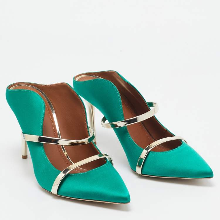 مملوكة مسبقًا Malone Souliers Green Satin Maureen Mules Size 40