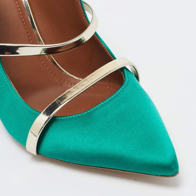 مملوكة مسبقًا Malone Souliers Green Satin Maureen Mules Size 40