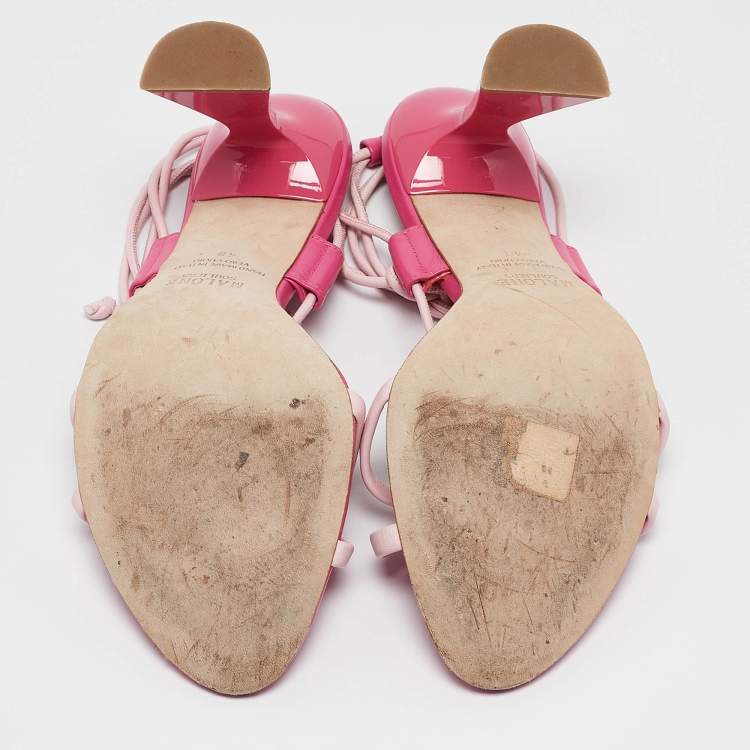 Pre Owned Malone Souliers Pink Leather Ankle Wrap Sandals Size 40