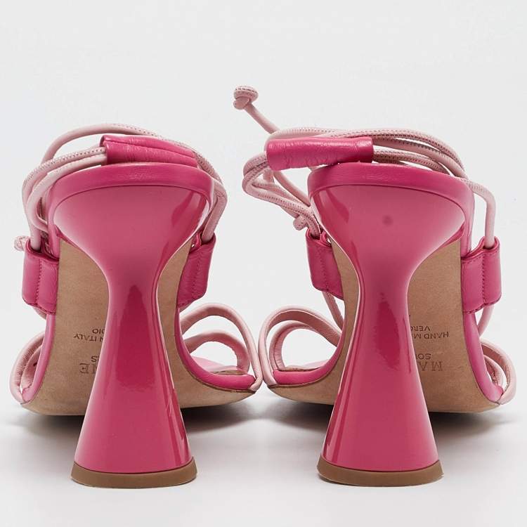 Pre Owned Malone Souliers Pink Leather Ankle Wrap Sandals Size 40