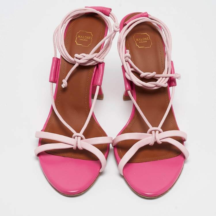 Pre Owned Malone Souliers Pink Leather Ankle Wrap Sandals Size 40