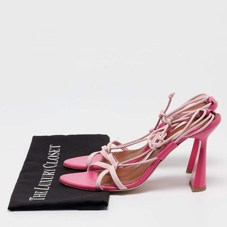 Pre Owned Malone Souliers Pink Leather Ankle Wrap Sandals Size 40