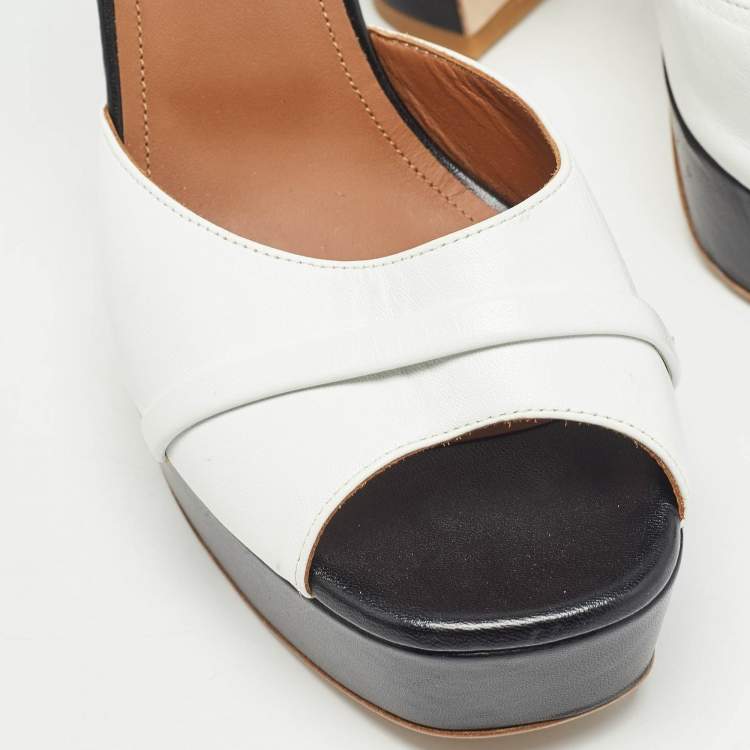 Pre Owned Malone Souliers White/Black Leather Yuri Platform Sandals Size 40