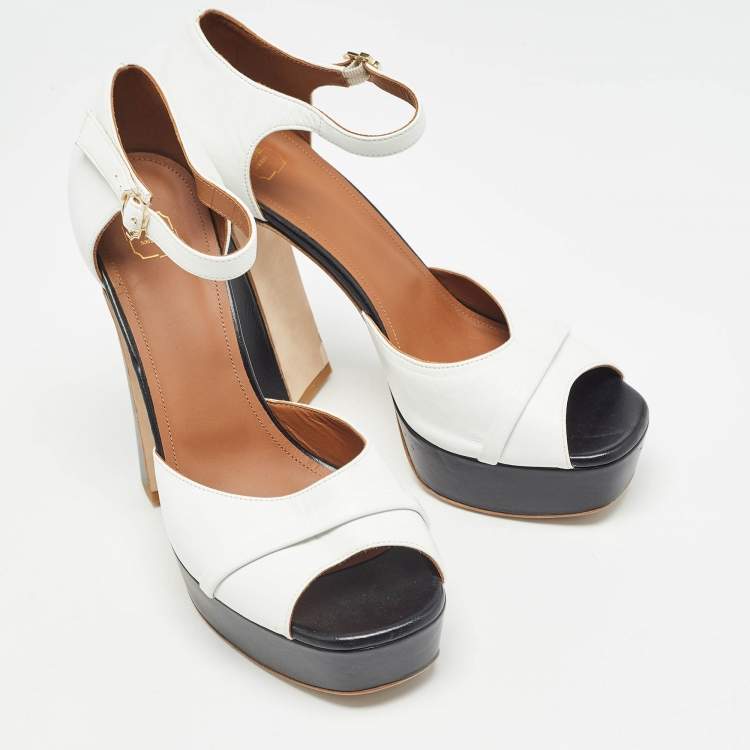 Pre Owned Malone Souliers White/Black Leather Yuri Platform Sandals Size 40