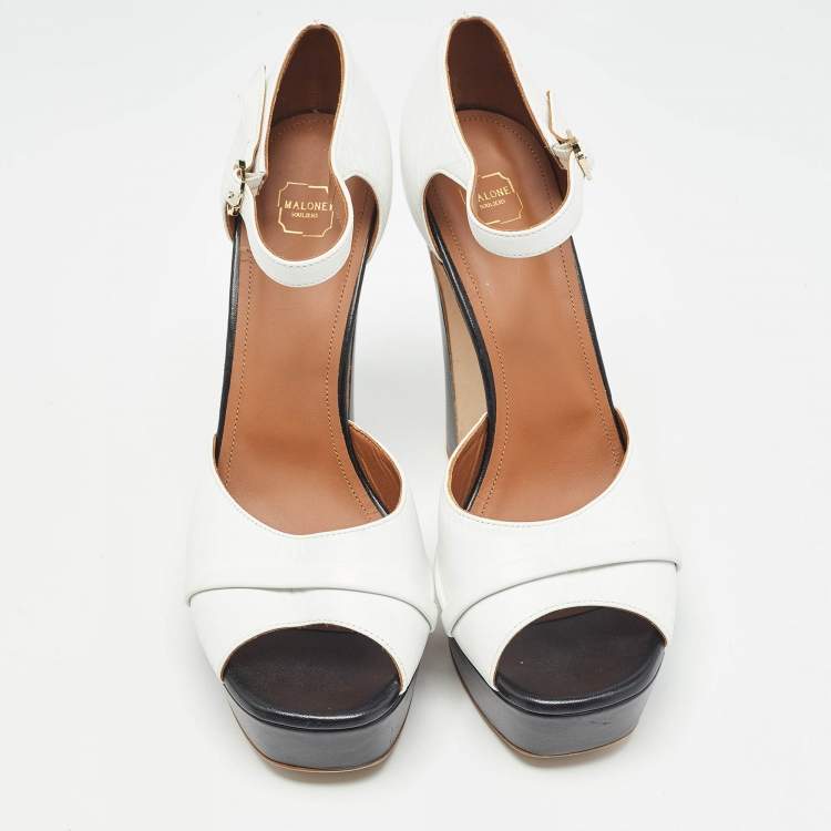Pre Owned Malone Souliers White/Black Leather Yuri Platform Sandals Size 40