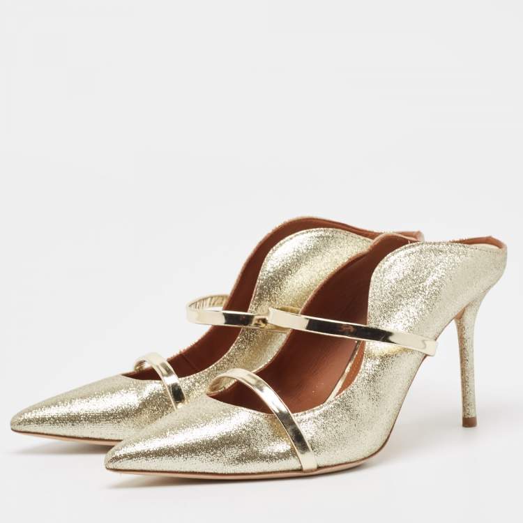 Pre Owned Malone Souliers Gold Glitter Maureen Mules Size 39