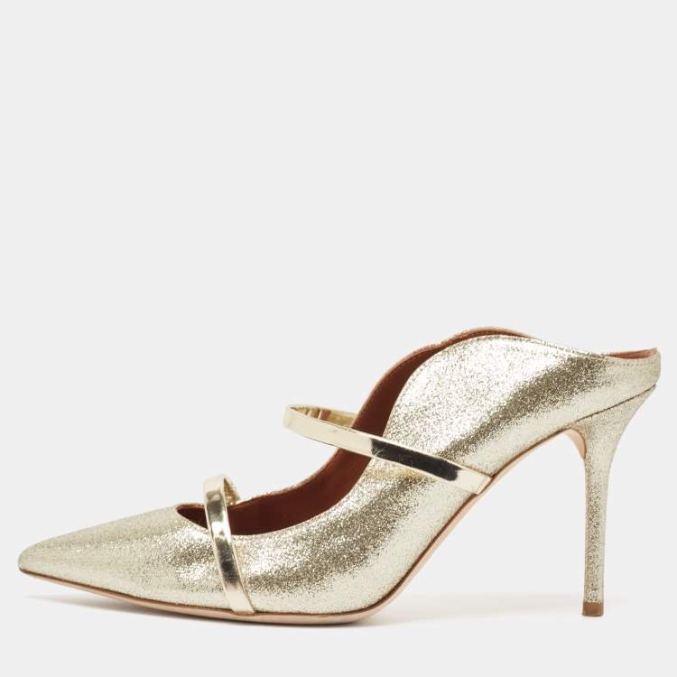 Pre Owned Malone Souliers Gold Glitter Maureen Mules Size 39