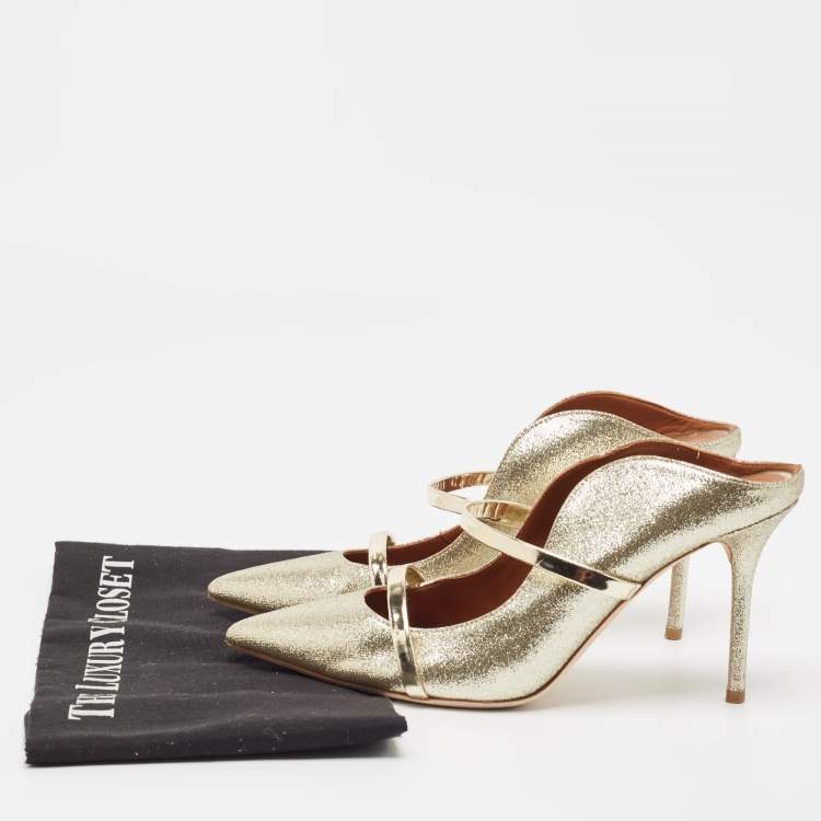Pre Owned Malone Souliers Gold Glitter Maureen Mules Size 39