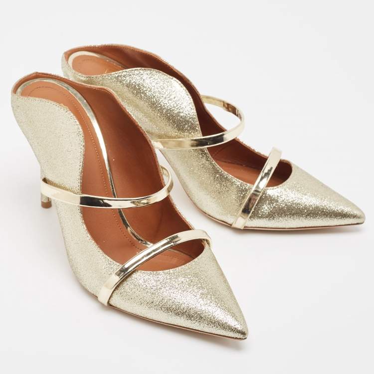 Pre Owned Malone Souliers Gold Glitter Maureen Mules Size 39