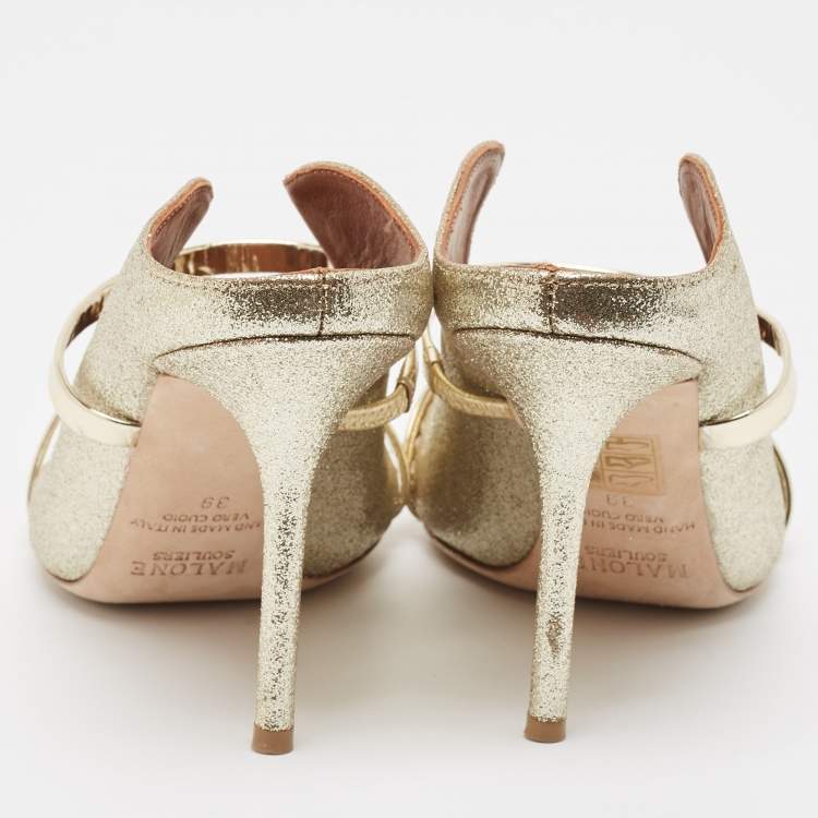 Pre Owned Malone Souliers Gold Glitter Maureen Mules Size 39