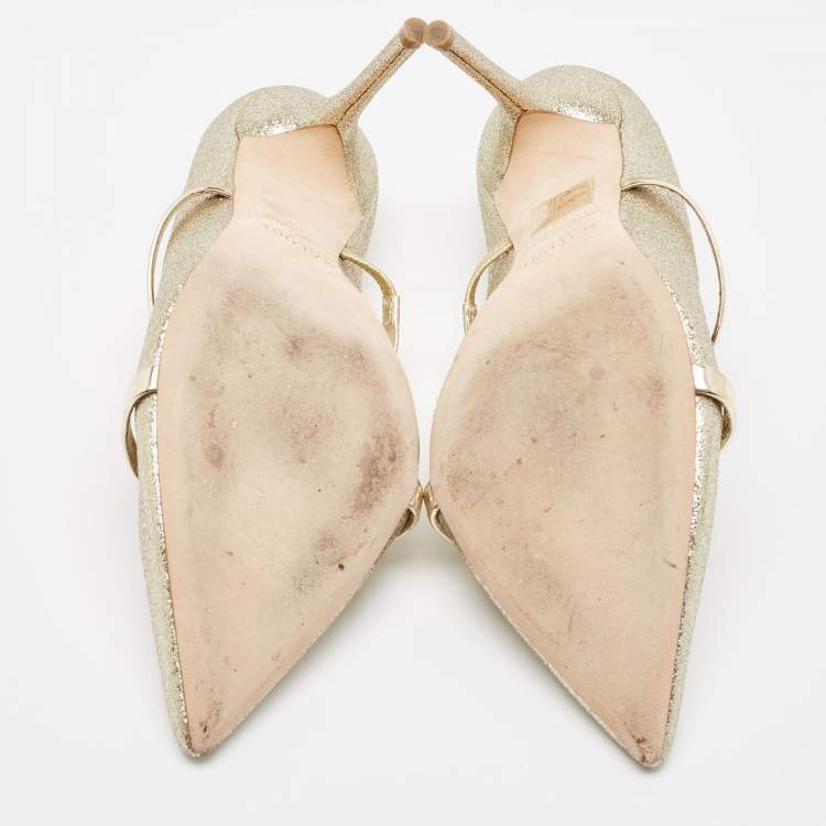Pre Owned Malone Souliers Gold Glitter Maureen Mules Size 39
