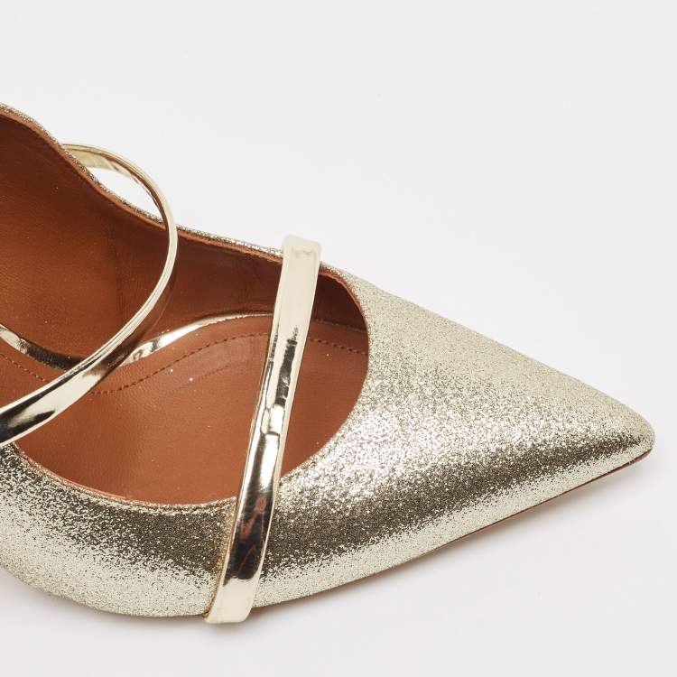 Pre Owned Malone Souliers Gold Glitter Maureen Mules Size 39
