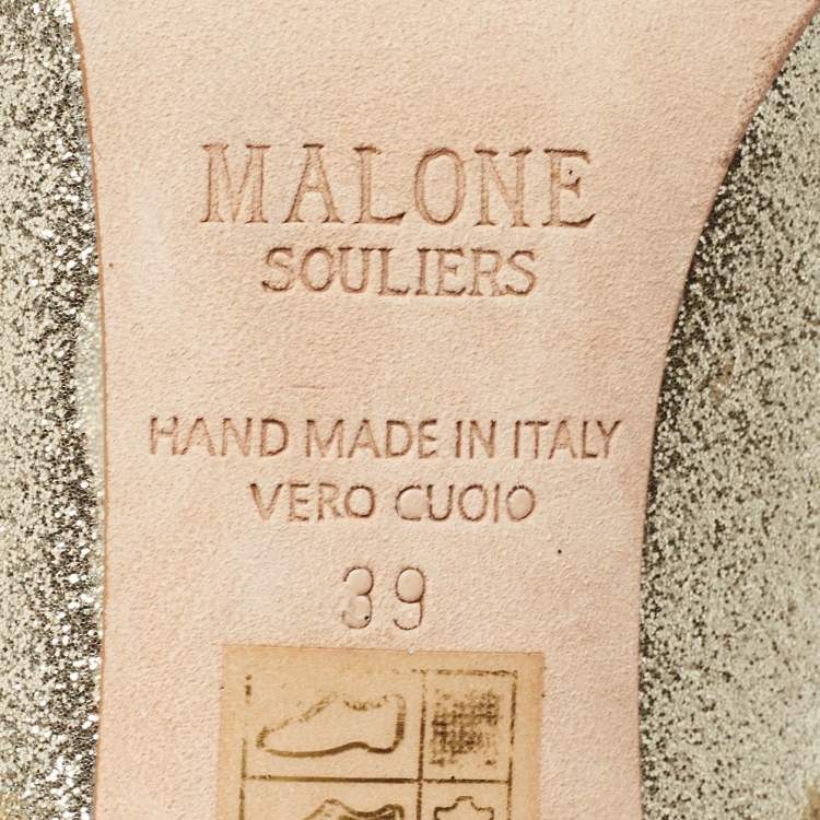Pre Owned Malone Souliers Gold Glitter Maureen Mules Size 39