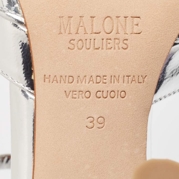 Pre Owned Malone Souliers Silver Laser Cut Leather Jil Mules Size 39
