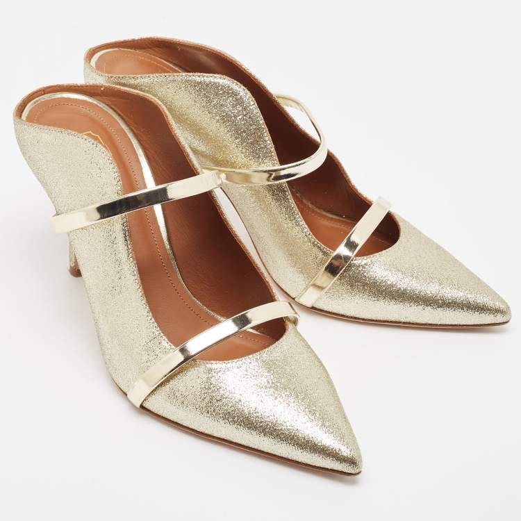Pre Owned Malone Souliers Gold Glitter Maureen Mules Size 38