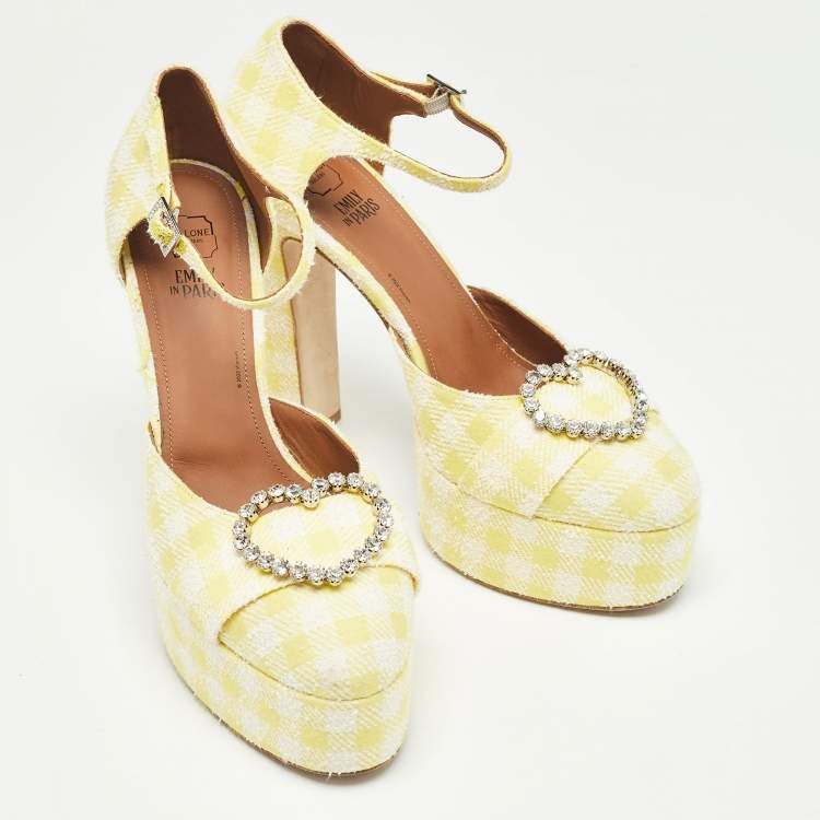 Pre Owned Malone Souliers Yellow/White Fabric Crystal Embellished Ankle Strap Sandals Size 40
