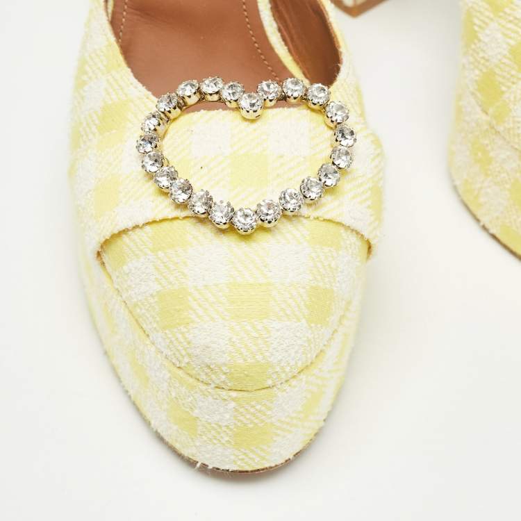 Pre Owned Malone Souliers Yellow/White Fabric Crystal Embellished Ankle Strap Sandals Size 40