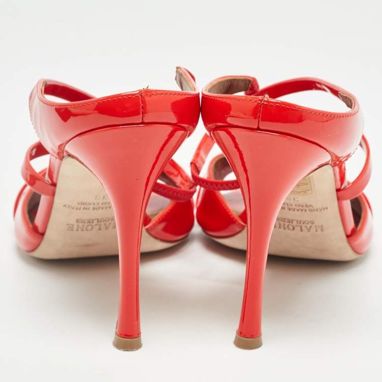 Pre Owned Malone Souliers Red Patent Leather Ankle Strap Sandals Size 39