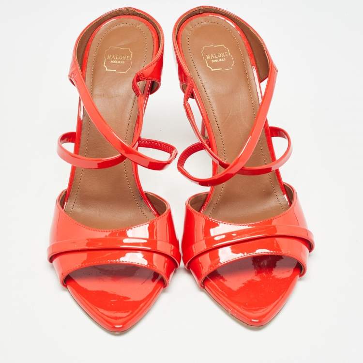 Pre Owned Malone Souliers Red Patent Leather Ankle Strap Sandals Size 39