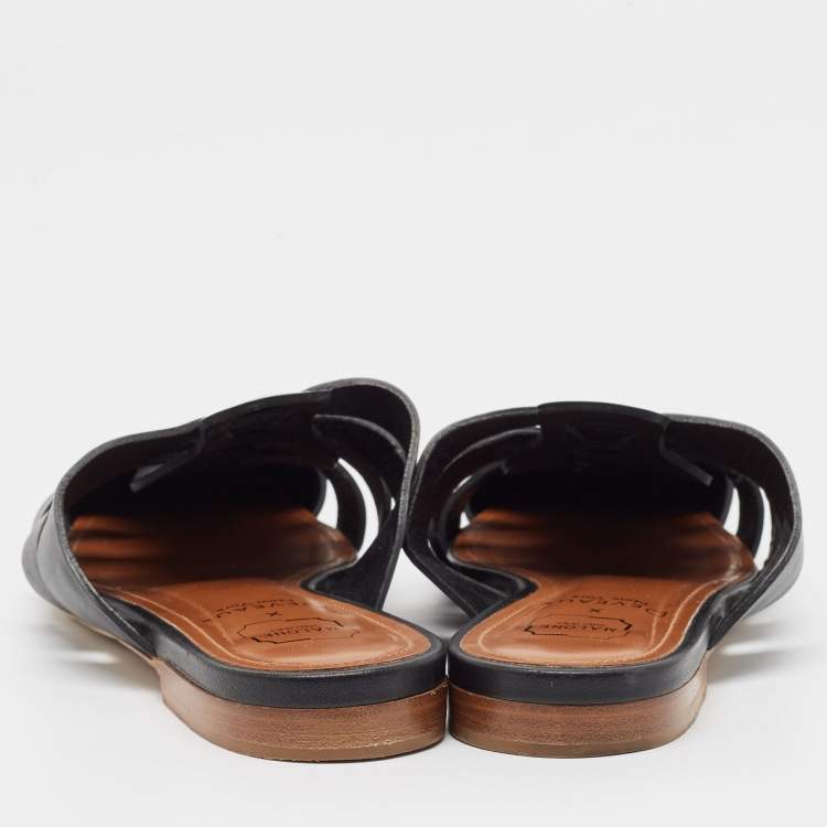Pre Owned Malone Souliers x Deveaux New York Black Leather Strappy Flat Mules Size 38.5