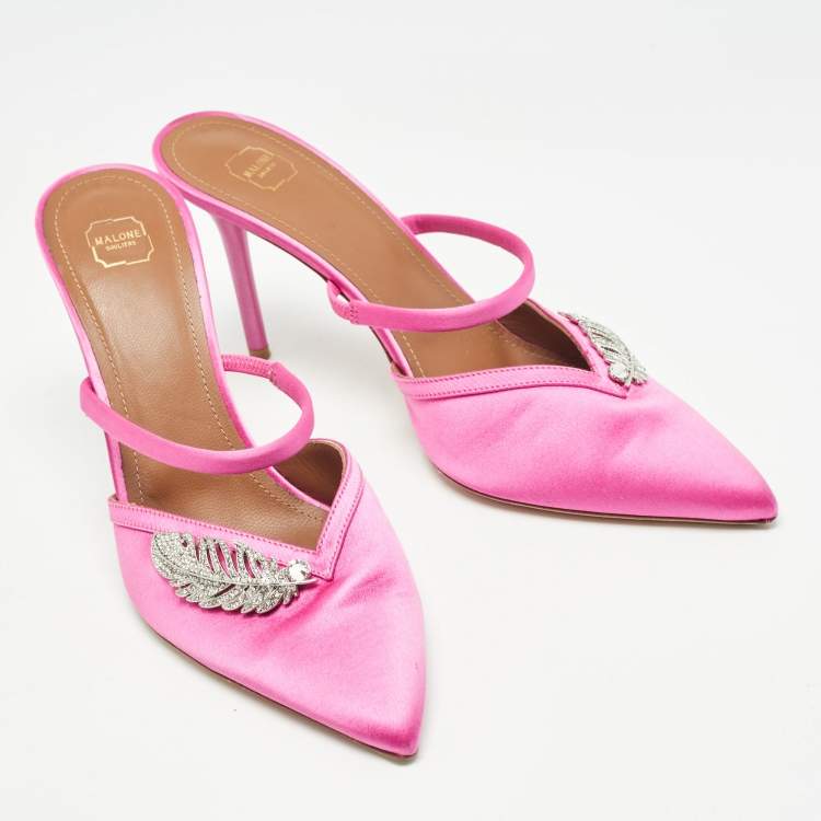 Pre Owned Malone Souliers Pink Satin Fara Mules Size 40