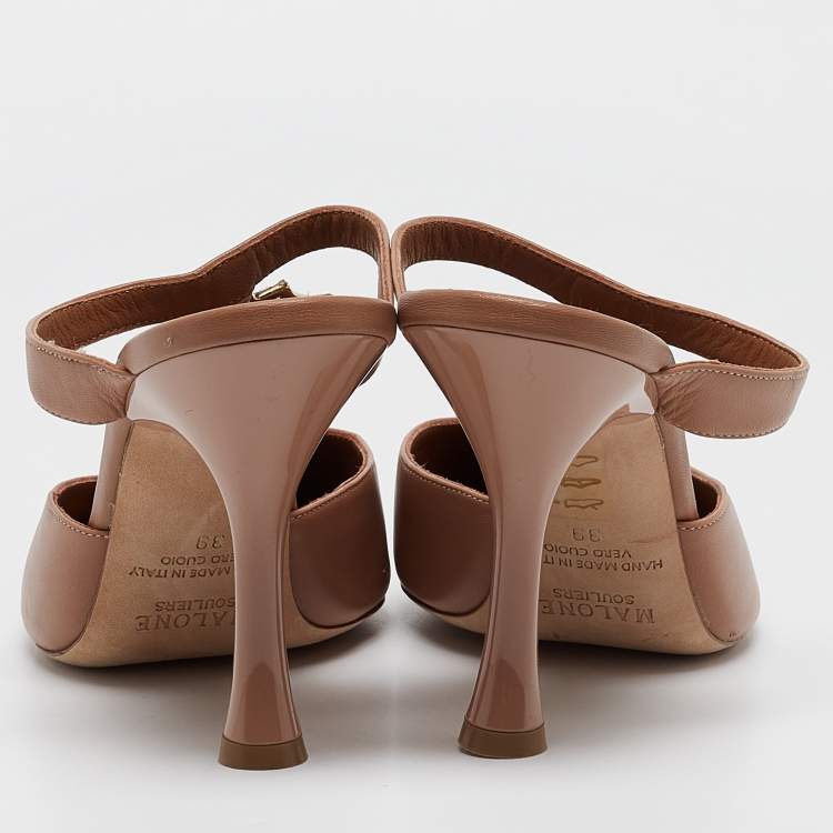 مملوكة مسبقًا Malone Souliers Light Brown Leather Crystal Embellished Mules Size 39