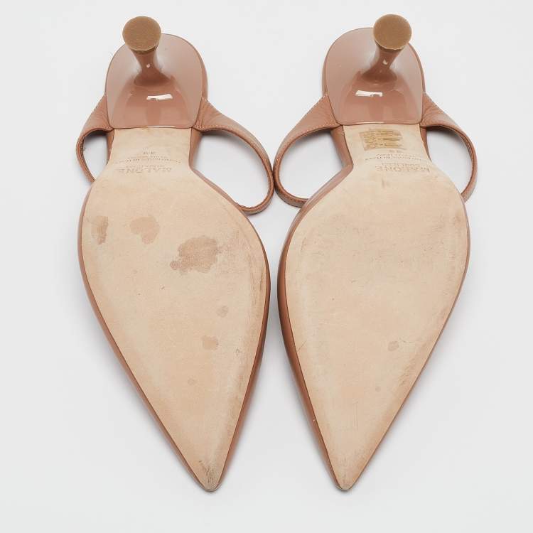 مملوكة مسبقًا Malone Souliers Light Brown Leather Crystal Embellished Mules Size 39