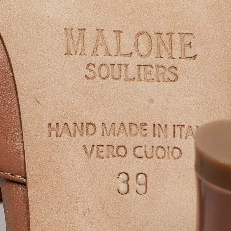 مملوكة مسبقًا Malone Souliers Light Brown Leather Crystal Embellished Mules Size 39