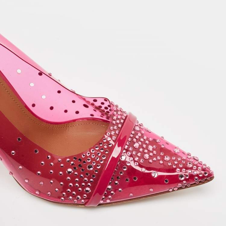 Pre Owned Malone Souliers Pink PVC and Patent Joan Crystal Embellished Pumps Size 40