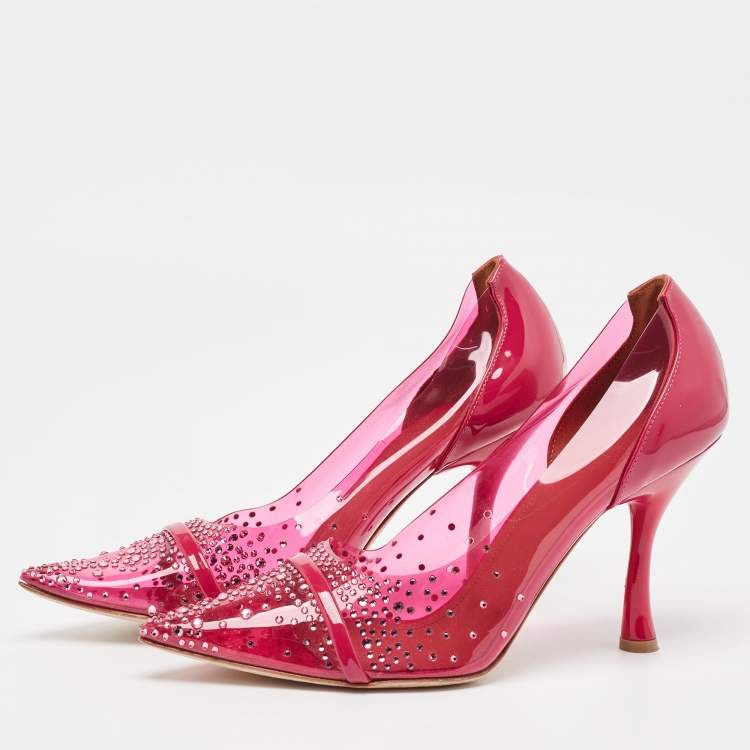 Pre Owned Malone Souliers Pink PVC and Patent Joan Crystal Embellished Pumps Size 40