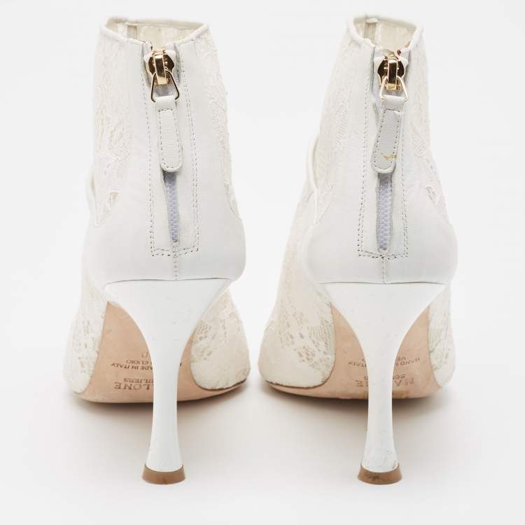 Pre Owned Malone Souliers White Lace and Leather Ankle Boots Size 40