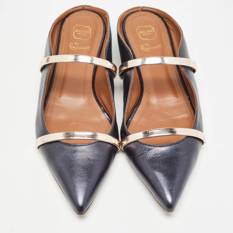 مملوكة مسبقًا Malone Souliers Navy Blue Leather Maureen Mules Size 39