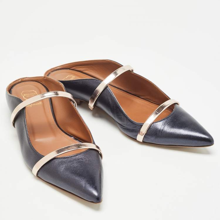 مملوكة مسبقًا Malone Souliers Navy Blue Leather Maureen Mules Size 39