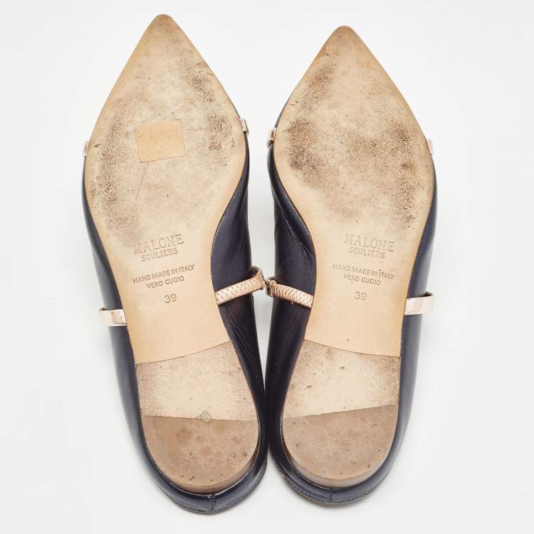 مملوكة مسبقًا Malone Souliers Navy Blue Leather Maureen Mules Size 39