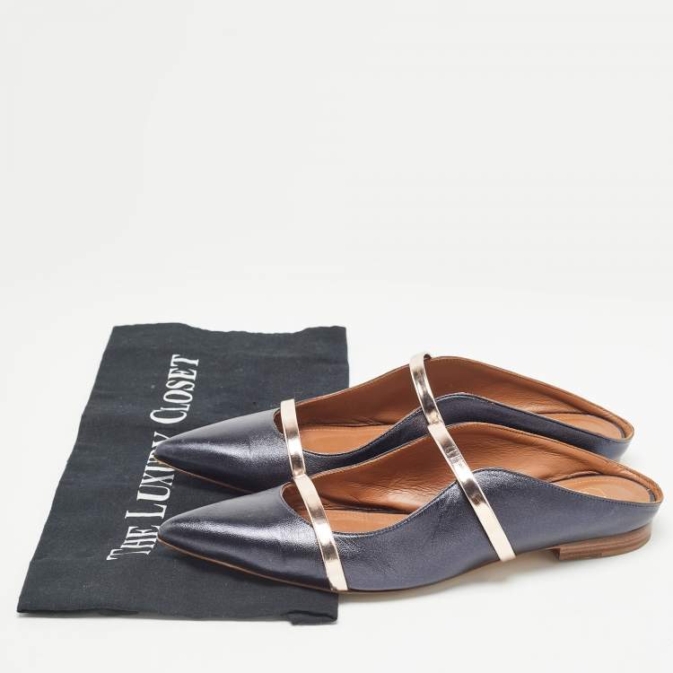 مملوكة مسبقًا Malone Souliers Navy Blue Leather Maureen Mules Size 39