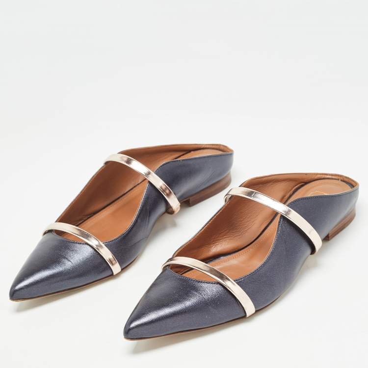 مملوكة مسبقًا Malone Souliers Navy Blue Leather Maureen Mules Size 39