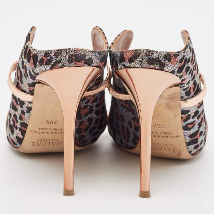 Pre Owned Malone Souliers Multicolor Canvas and Leather Maureen Mules Size 38.5