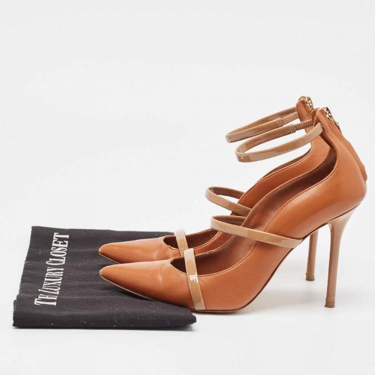 Pre Owned Malone Souliers Brown Leather Robyn Ankle Strap Pumps Size 37.5