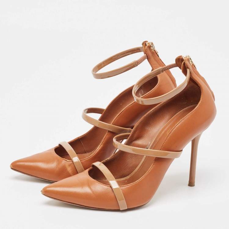 Pre Owned Malone Souliers Brown Leather Robyn Ankle Strap Pumps Size 37.5
