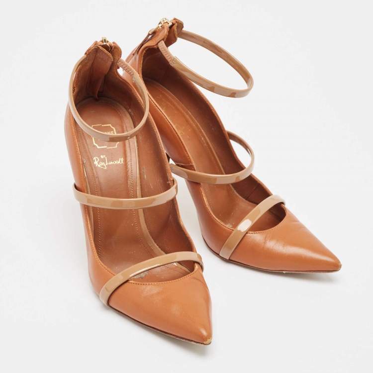 Pre Owned Malone Souliers Brown Leather Robyn Ankle Strap Pumps Size 37.5