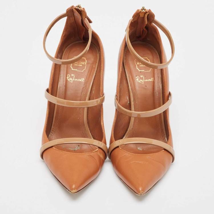 Pre Owned Malone Souliers Brown Leather Robyn Ankle Strap Pumps Size 37.5