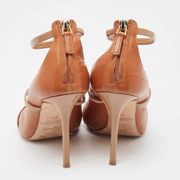 Pre Owned Malone Souliers Brown Leather Robyn Ankle Strap Pumps Size 37.5