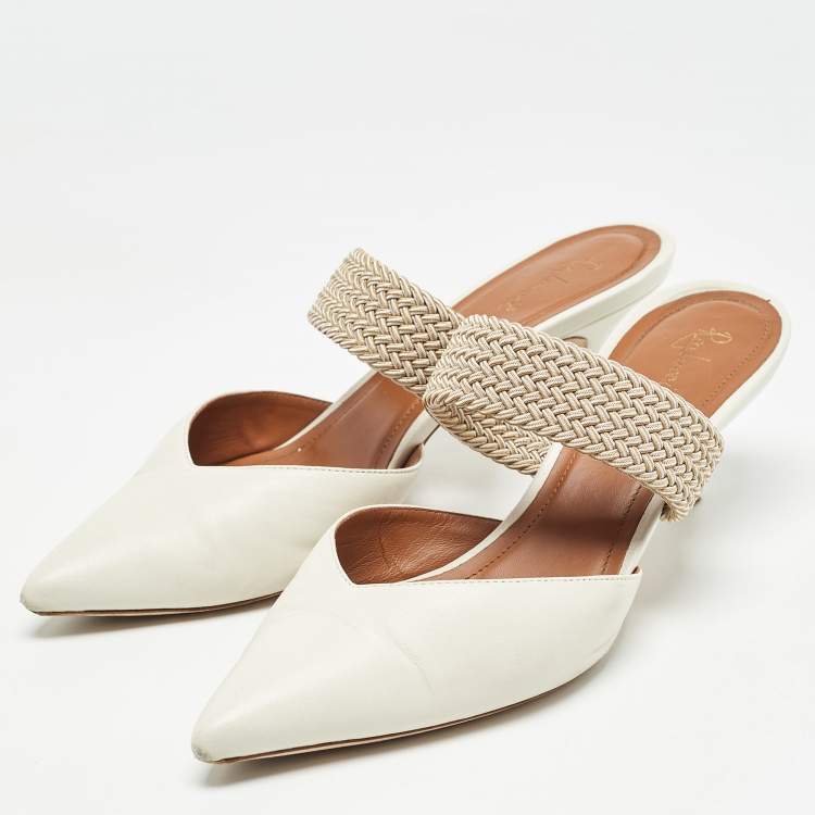 Pre Owned Malone Souliers Cream Leather and Elastic Maisie Mules Size 40