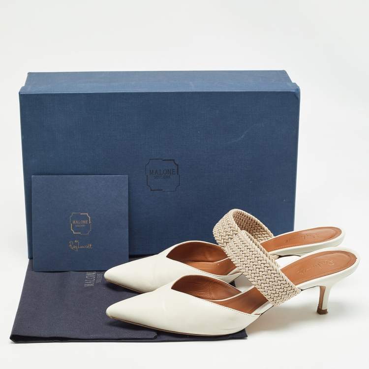Pre Owned Malone Souliers Cream Leather and Elastic Maisie Mules Size 40